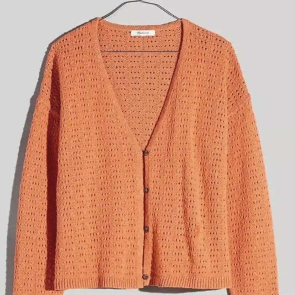 New! Madewell knit cardigan coral orange button down crochet knit